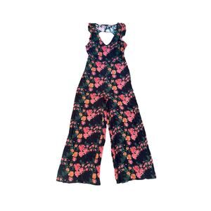 Women XS Anthropologie Plenty Tracy Reese Laurette V-Neck Black Floral Jumpsuit